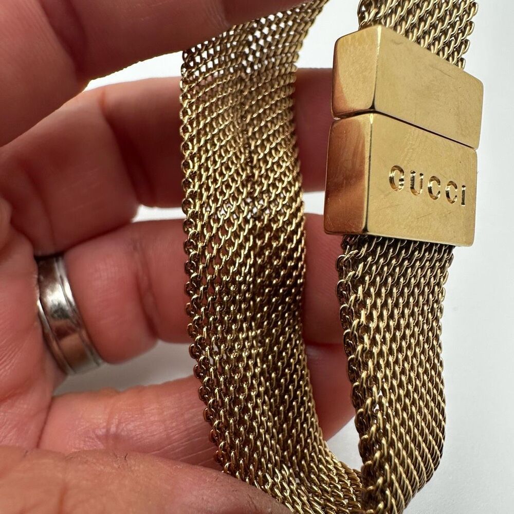 Gucci‎ Gold Tone Mesh Bracelet - Picture 4 of 8